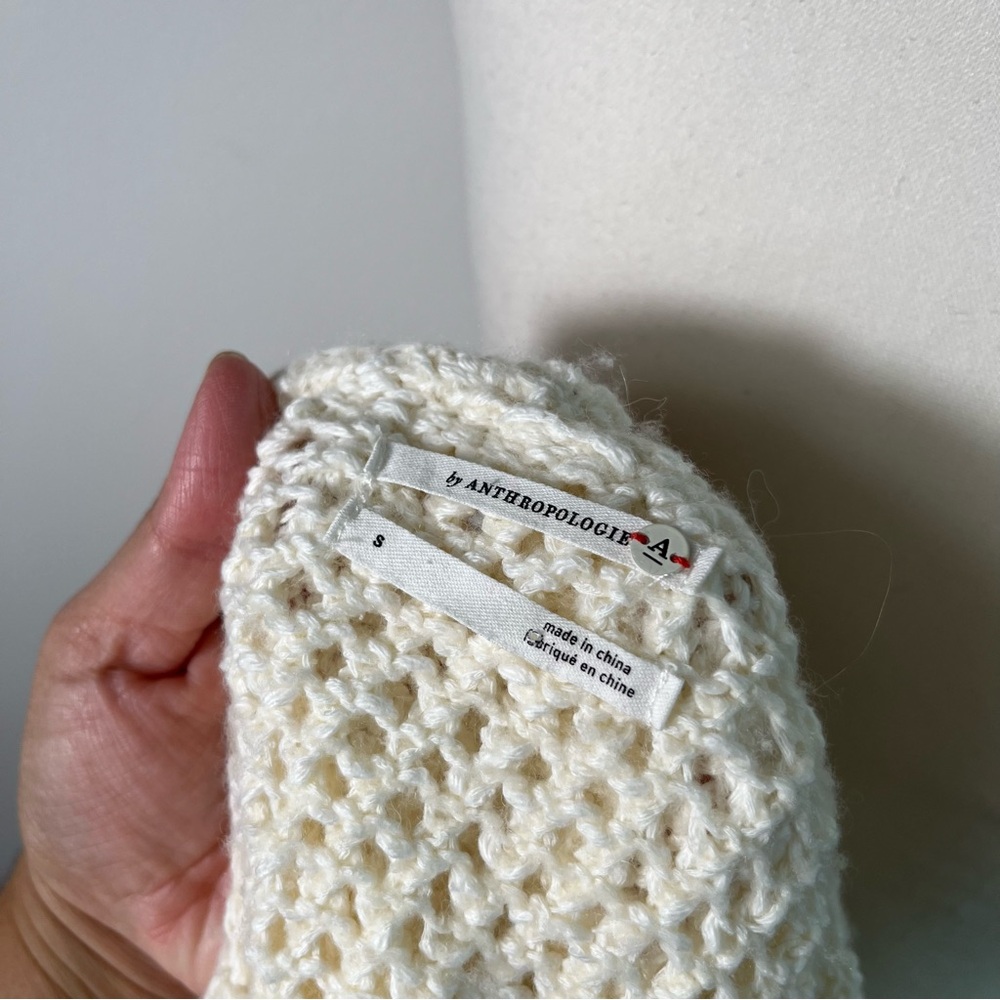 Anthropologie Pointelle Knit Crochet Open Knit Cream Hoodie Pullover Sweater S - Picture 5 of 7